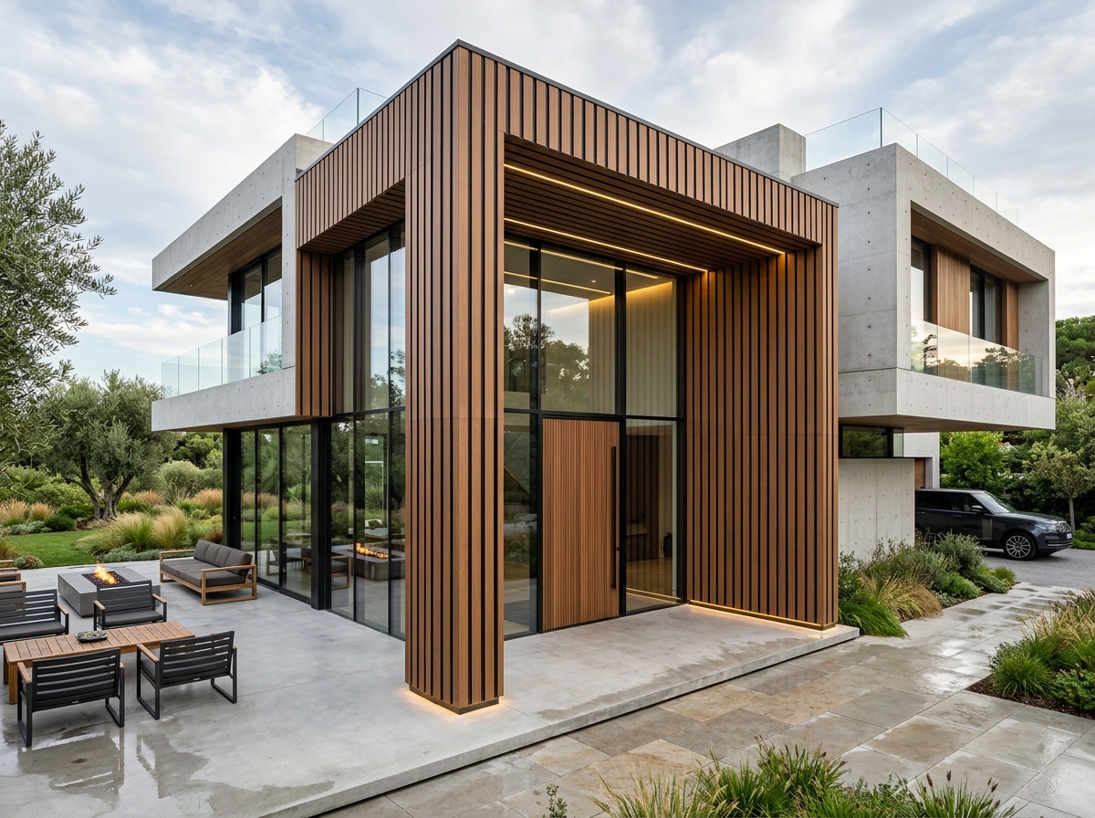 Wall Panel Flat WPC Exterior Fachada Moderna con Buña Negra